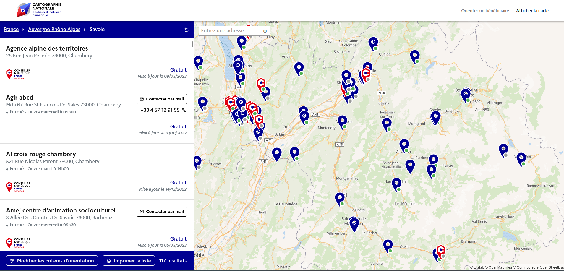 Cartographie Nationale des Conseillers numériques 
Lien vers: https://cartographie.societenumerique.gouv.fr/cartographie/regions/Auvergne-Rh%C3%B4ne-Alpes/Savoie